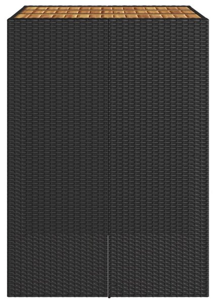 Fekete polyrattan kerti bárasztal akácfa lappal 105x80x110 cm