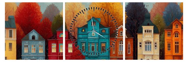 Kép - Festett őszi város (órával) (90x30 cm)