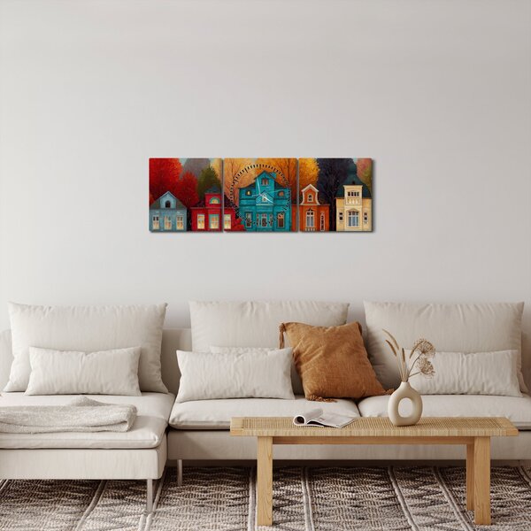 Kép - Festett őszi város (órával) (90x30 cm)
