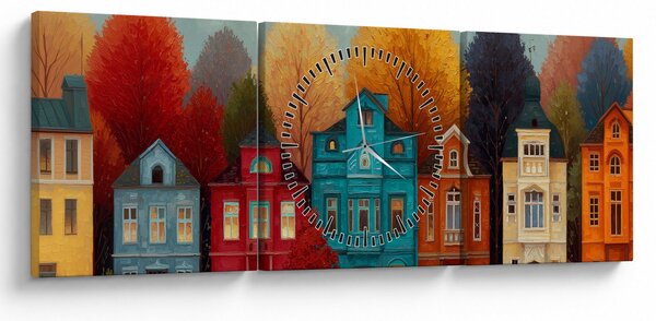 Kép - Festett őszi város (órával) (90x30 cm)