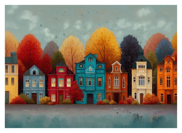 Üveg kép - Festett őszi város (70x50 cm)