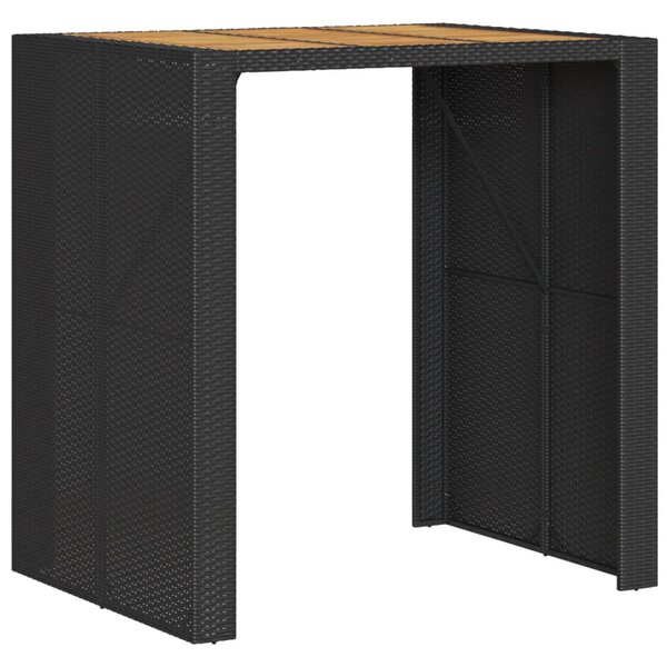 Fekete polyrattan kerti bárasztal akácfa lappal 105x80x110 cm