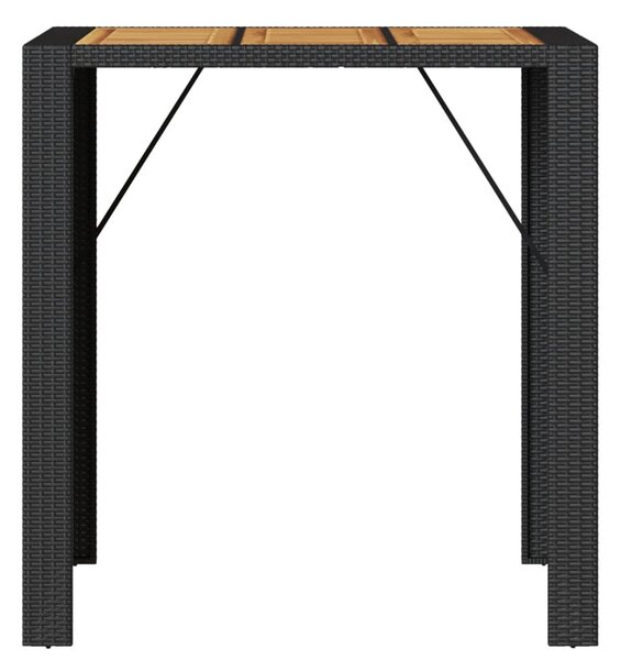 Fekete polyrattan kerti bárasztal akácfa lappal 105x80x110 cm