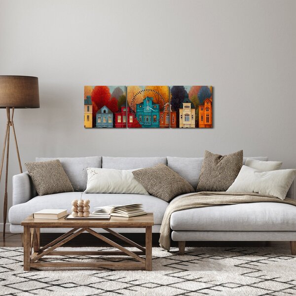Kép - Festett őszi város (órával) (90x30 cm)