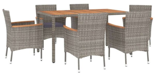 VidaXL 7 részes szürke polyrattan kerti étkezőgarnitúra párnával