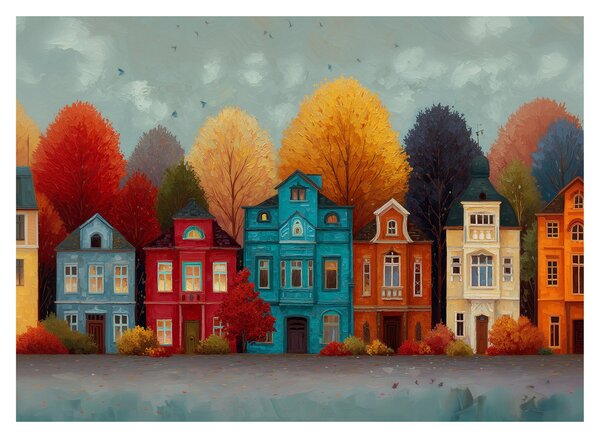 Kép - Festett őszi város (70x50 cm)
