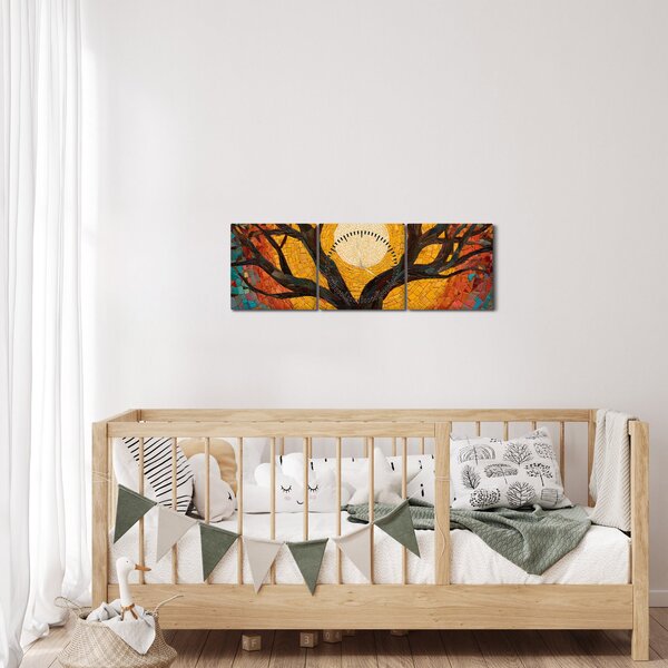 Kép - Nap az élet fájának koronájában (órával) (90x30 cm)