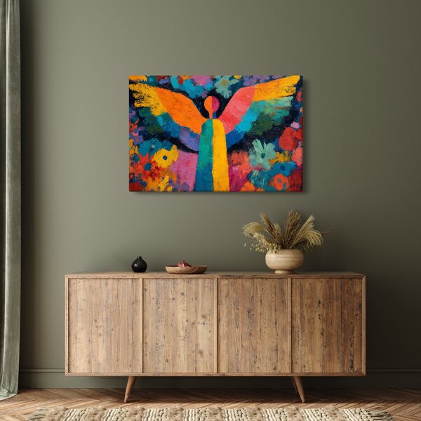 Kép - Absztrakt angyal virágokkal (90x60 cm)