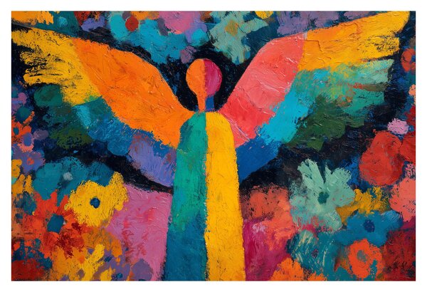Kép - Absztrakt angyal virágokkal (90x60 cm)