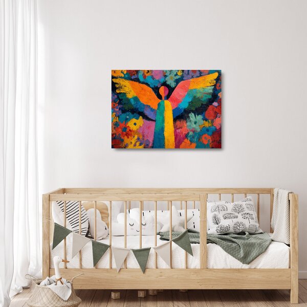 Üveg kép - Absztrakt angyal virágokkal (70x50 cm)