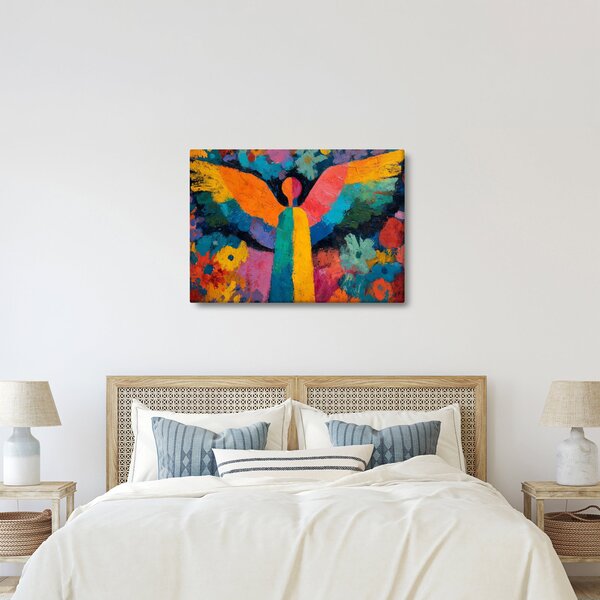 Kép - Absztrakt angyal virágokkal (70x50 cm)