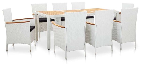 VidaXL Polyrattan Étkezőgarnitúra - Fehér - 9 részes