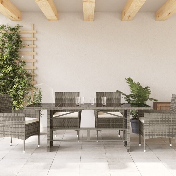 Szürke polyrattan üveglapos kerti asztal 190 x 80 x 75 cm