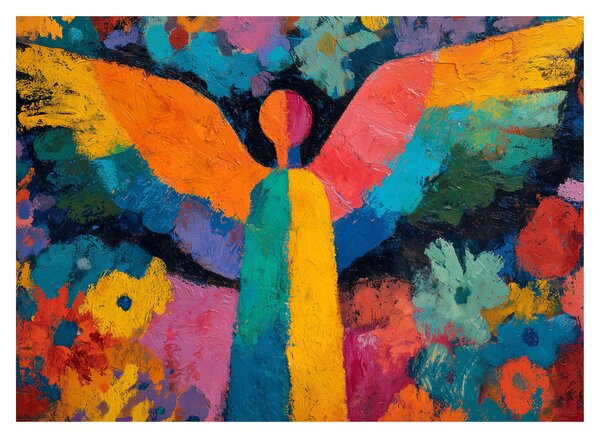 Kép - Absztrakt angyal virágokkal (70x50 cm)