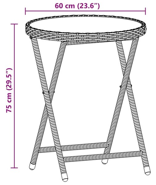 3 részes szürke polyrattan és akácfa bisztrószett párnákkal