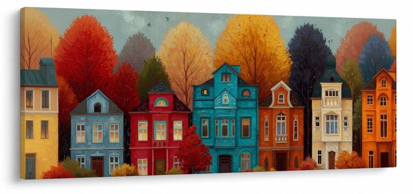 Kép - Festett őszi város (120x50 cm)