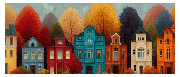 Kép - Festett őszi város (120x50 cm)
