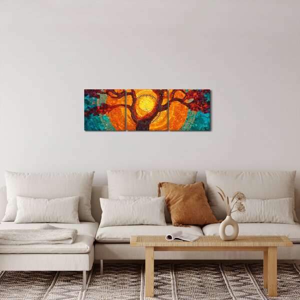 Kép - Az élet fája és a nap mozaikban (órával) (90x30 cm)
