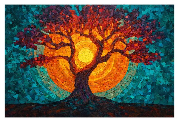 Kép - Az élet fája és a nap mozaikban (90x60 cm)