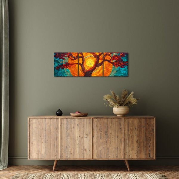 Kép - Az élet fája és a nap mozaikban (órával) (90x30 cm)