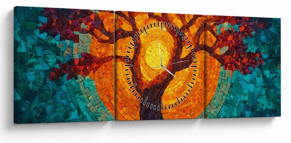 Kép - Az élet fája és a nap mozaikban (órával) (90x30 cm)