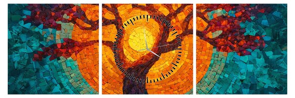 Kép - Az élet fája és a nap mozaikban (órával) (90x30 cm)
