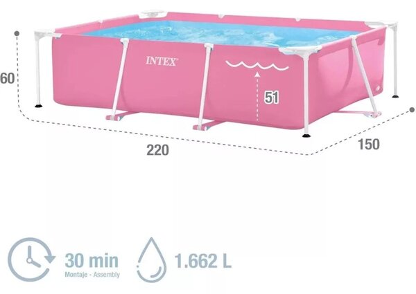 INTEX Metal medence 220 x 150 x 60 cm, rózsaszín (28266)