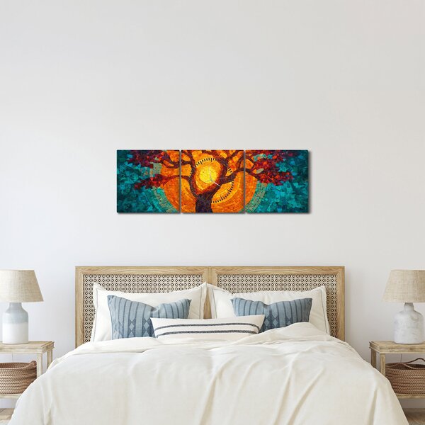 Kép - Az élet fája és a nap mozaikban (órával) (90x30 cm)