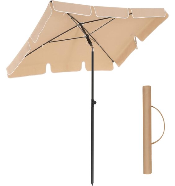 SONGMICS napernyő teraszra, kertbe vagy strandra, 2 irányba dőlhető, UV-védelem UPF 50+, 180x125 cm, taupe barna