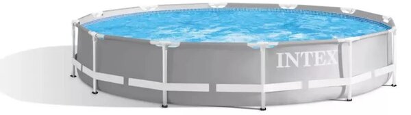 INTEX MetalPrism Set kör alakú medence szett 366 x 76 cm, 2m³ papírszűrős vízforgató rendszerrel, Hydro Aeration befúvóval, 6503 literes, szürke (26712)