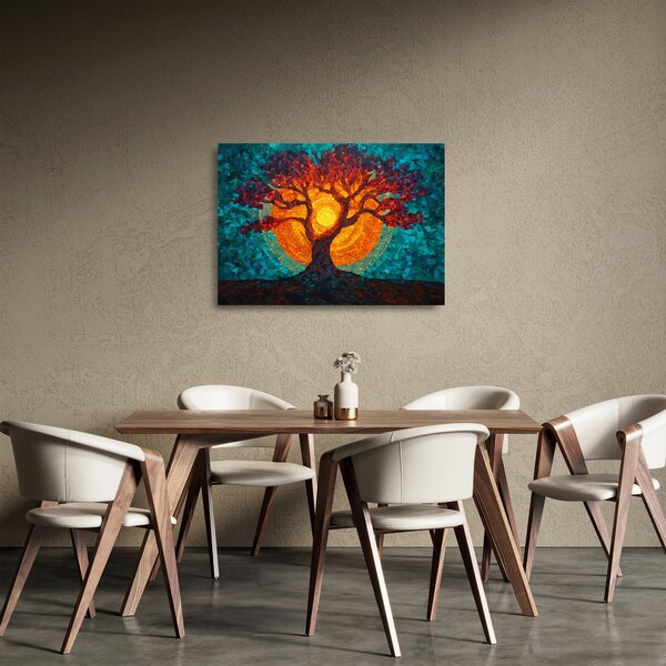 Üveg kép - Az élet fája és a nap mozaikban (70x50 cm)