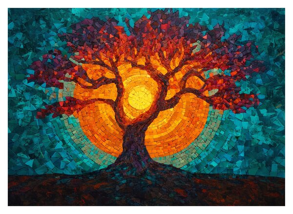 Üveg kép - Az élet fája és a nap mozaikban (70x50 cm)