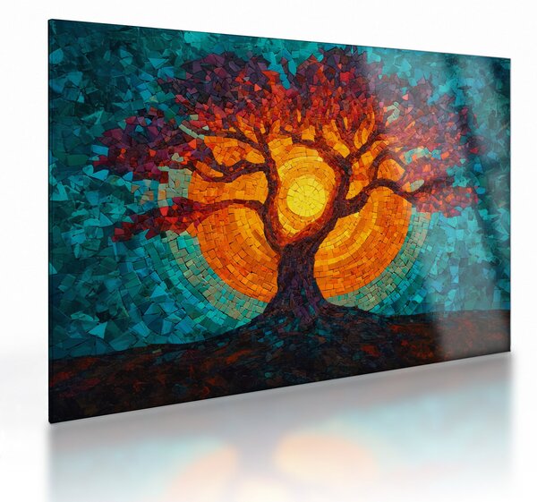 Üveg kép - Az élet fája és a nap mozaikban (70x50 cm)