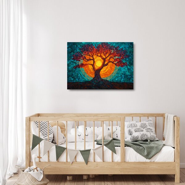Üveg kép - Az élet fája és a nap mozaikban (70x50 cm)