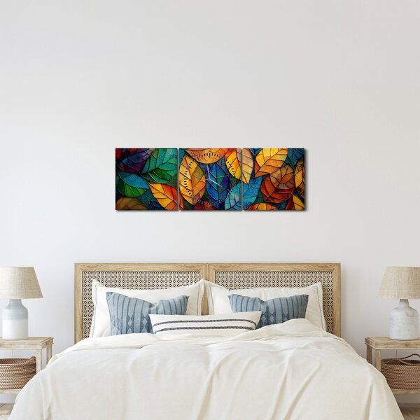 Kép - Levélmozaik (órával) (90x30 cm)
