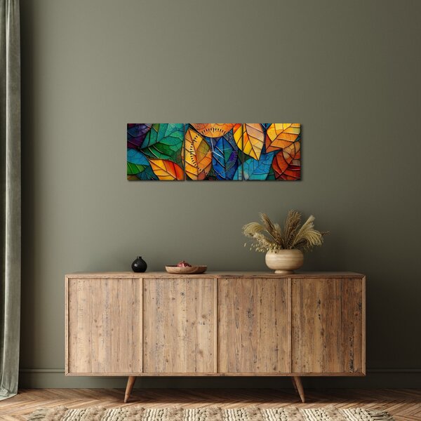 Kép - Levélmozaik (órával) (90x30 cm)
