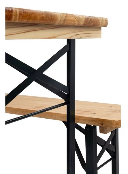Strend Pro Dortmund Mini3 sörpad szett, 117 x 56 x 76,5 cm, barna, összecsukható fém lábakkal, lakkozott fa felülettel, kültéri használatra