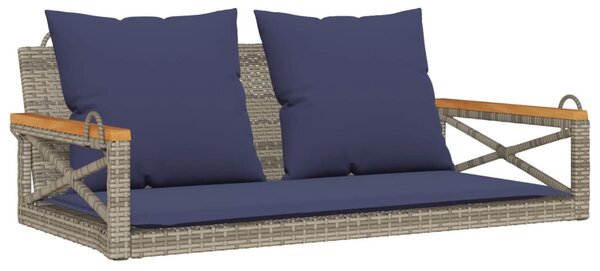 Szürke polyrattan hintapad párnákkal 109 x 62 x 40 cm