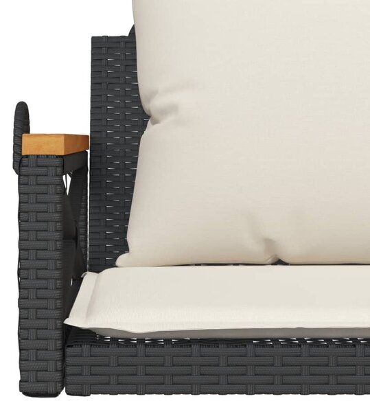 Fekete polyrattan hintapad párnákkal 63 x 62 x 40 cm