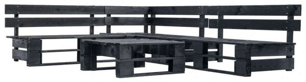 Fenyőfa Kerti Ülőgarnitúra - 4-részes - Fekete - 220x176x55cm