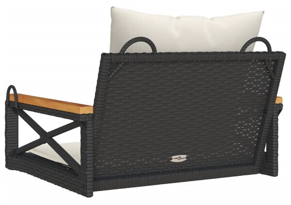 Fekete polyrattan hintapad párnákkal 63 x 62 x 40 cm