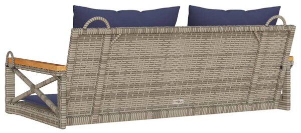 Szürke polyrattan hintapad párnákkal 109 x 62 x 40 cm