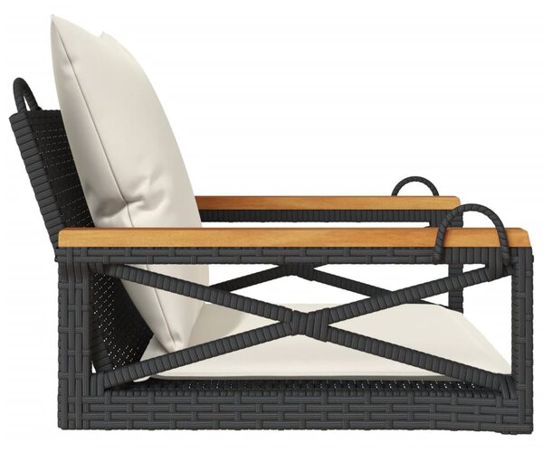 Fekete polyrattan hintapad párnákkal 63 x 62 x 40 cm