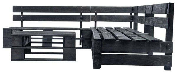 Fenyőfa Kerti Ülőgarnitúra - 4-részes - Fekete - 220x176x55cm