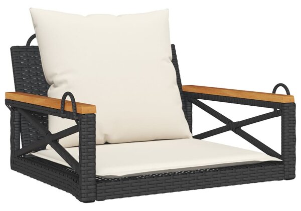 Fekete polyrattan hintapad párnákkal 63 x 62 x 40 cm