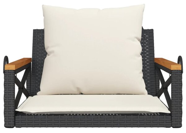 Fekete polyrattan hintapad párnákkal 63 x 62 x 40 cm