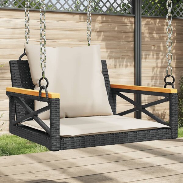 Fekete polyrattan hintapad párnákkal 63 x 62 x 40 cm