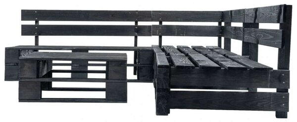Fenyőfa Kerti Ülőgarnitúra - 4-részes - Fekete - 220x176x55cm