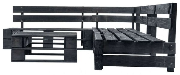 Fenyőfa Kerti Ülőgarnitúra - 4-részes - Fekete - 220x176x55cm