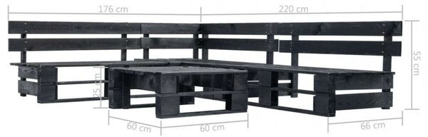 Fenyőfa Kerti Ülőgarnitúra - 4-részes - Fekete - 220x176x55cm